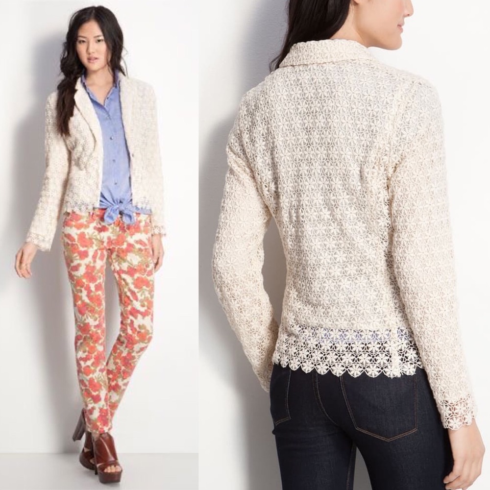100% cotton lace blazer jacket S / 4 6 Cluny lace and cotton lining